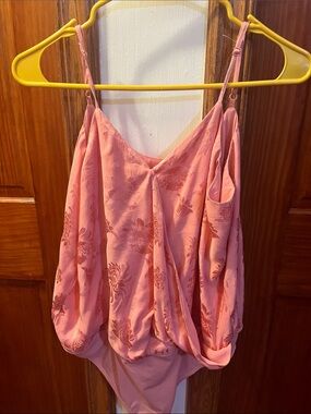 Pink Floral Draped Spaghetti Strap Women's Top size large bodysuit